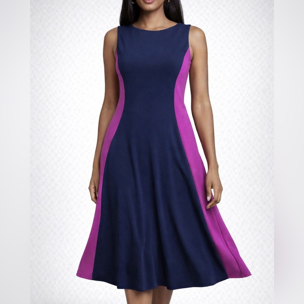 Ralph Lauren Dress 16 Magenta Sides Navy Blue Stretch Church Career Party